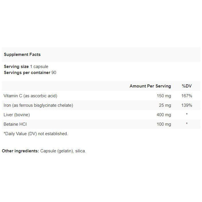 HemeVite Plus (K-116) - Apex Energetics - Iron as Ferrous Bisglycinate with Bovine Liver, HCL and Vitamin C