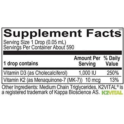 Vitamin D3 With K2 Liquid - DNA Formulas - Build And Maintain Healthy Bones - Also Plays A Role In Cardiovascular and Blood Sugar Metabolism - Boosts Immunity