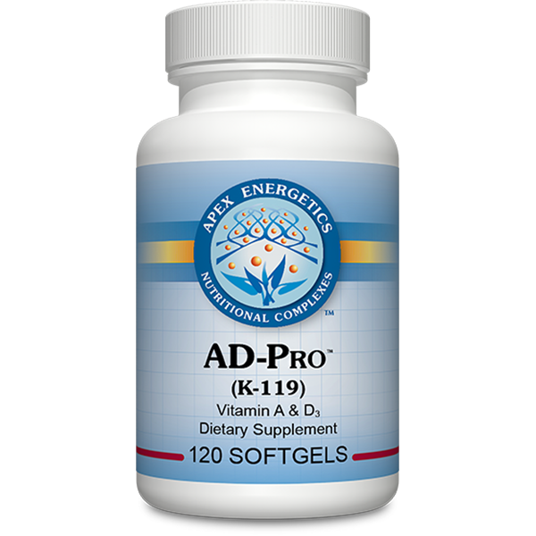 AD-Pro vitamin A and D3 softgels by Apex Energetics for gut barrier and immune support