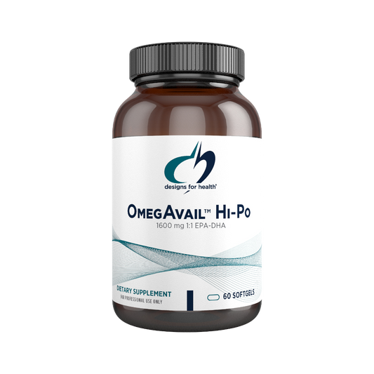 OmegAvail Hi-Po fish oil softgels by Designs for Health with high-potency EPA and DHA