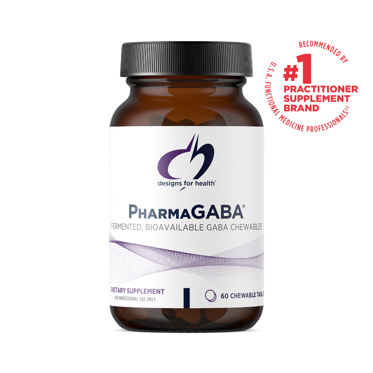 PharmaGABA chewable tablets by Designs for Health with bioidentical GABA for calm and stress support