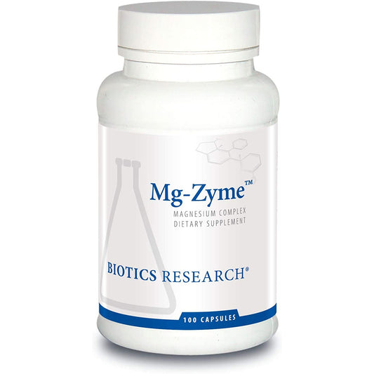 Mg-Zyme magnesium chelate capsules by Biotics Research for muscle, heart, and blood sugar support