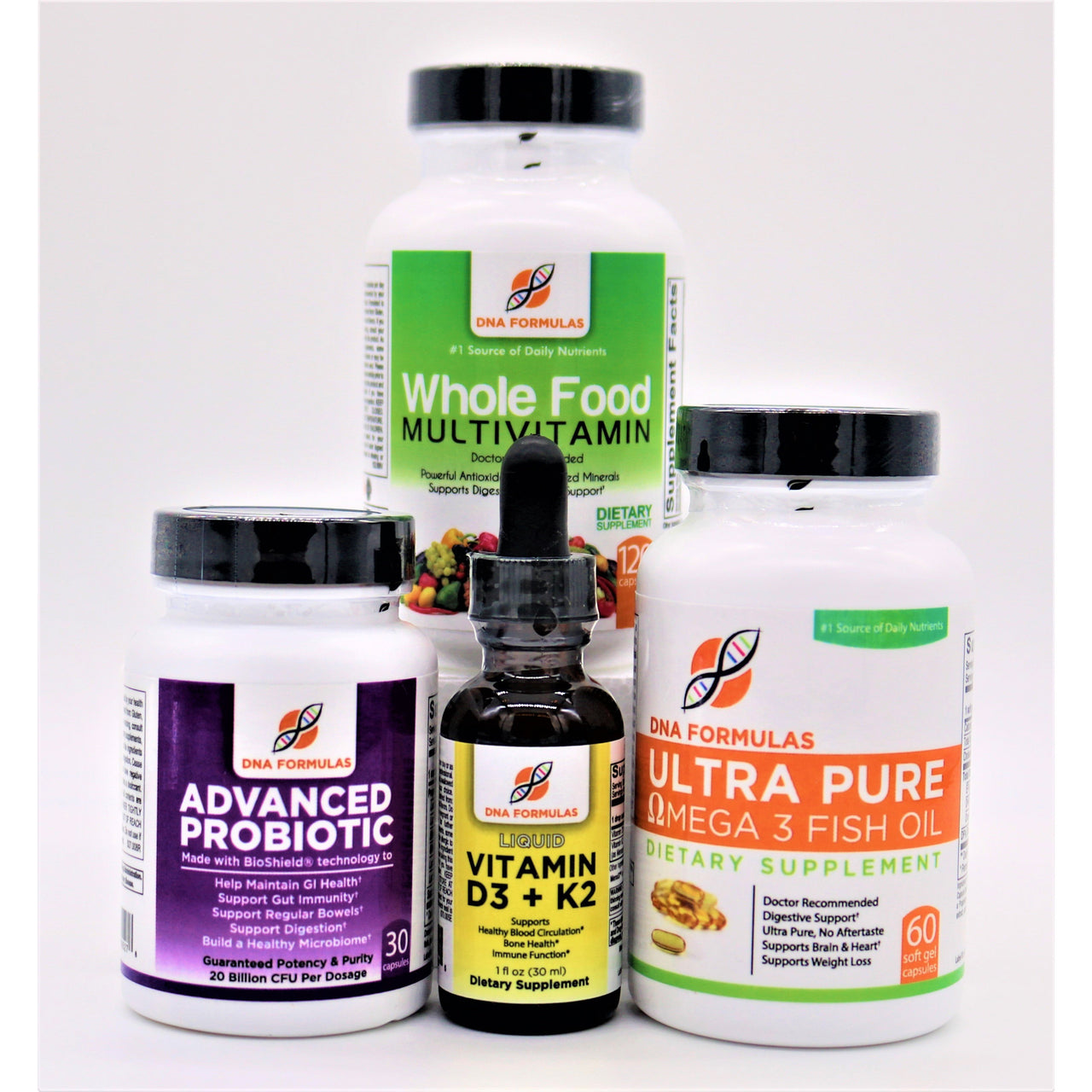 Health Essentials Bundle - Whole Food Multivitamin - Fish Oil - Probiotics - Vitamin D3 + K2
