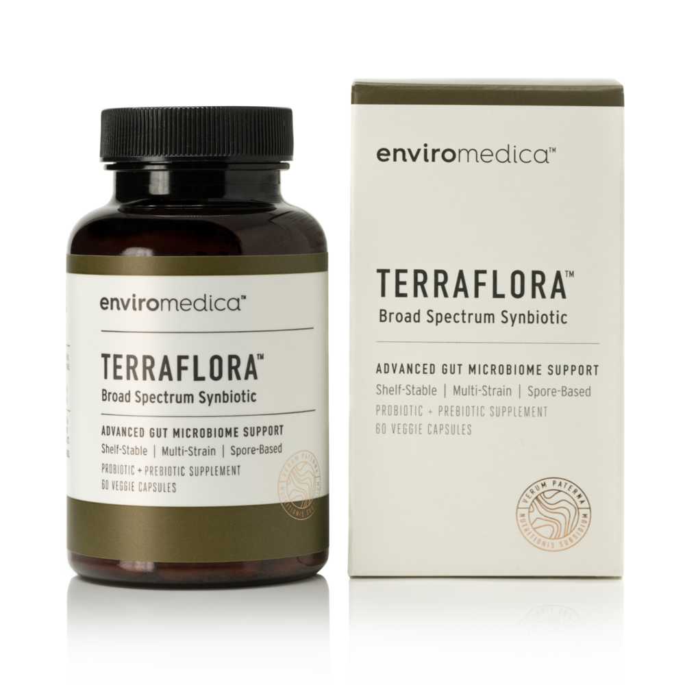Terraflora Broad Spectrum Synbiotic spore probiotic capsules by Enviromedica for gut and immune health