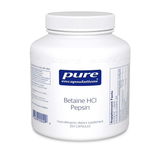 Betaine HCl Pepsin capsules by Pure Encapsulations for healthy digestion