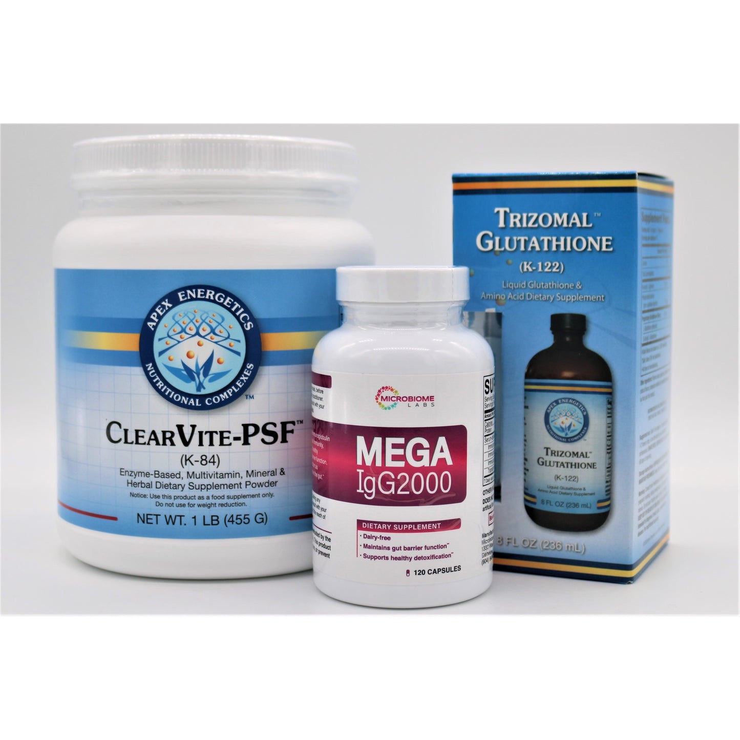 Detox Bundle with ClearVite-PSF, Trizomal Glutathione, and Mega IgG2000 for liver detox support
