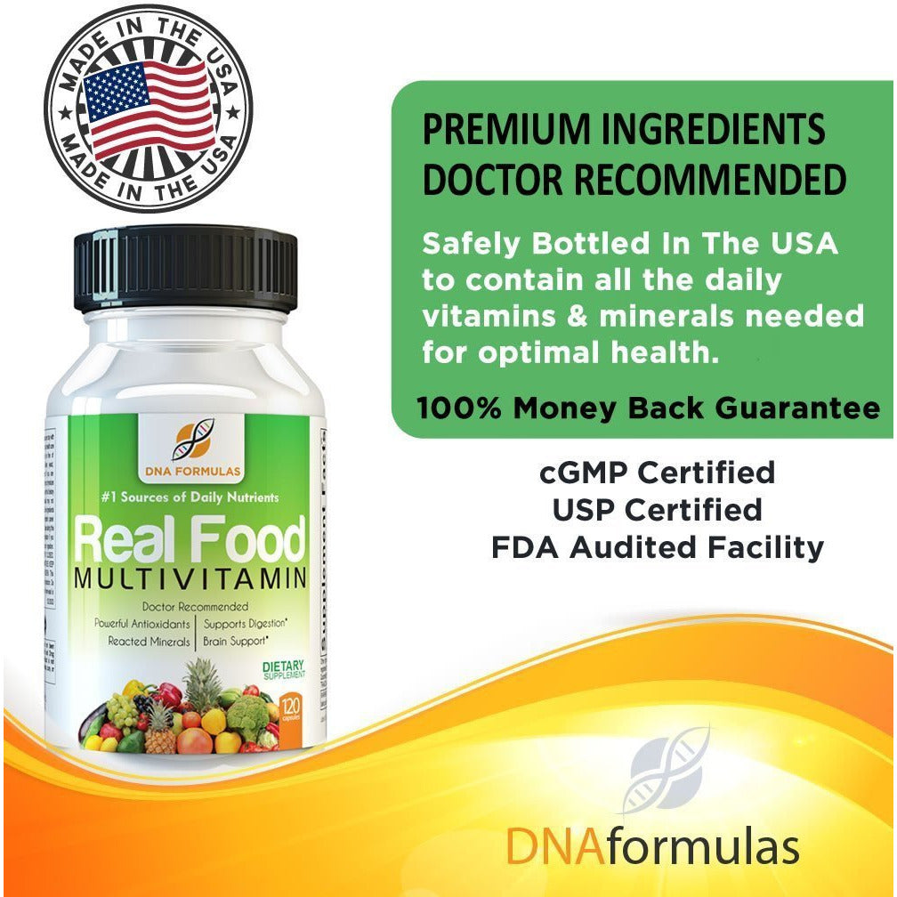 Whole Food Multivitamin - DNA Formulas - Enhanced Bioavailable Wholefood Multivitamin for Men & Women - No Artificial Colors, Sugars or Preservatives - Activated Mineral Rich Vitamins